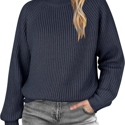 Womens Solid Color Turtleneck Sweaters Long sleeve Ribbed Knit Pullover Sweater
