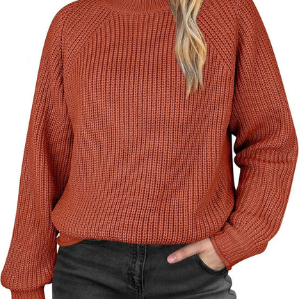 Womens Solid Color Turtleneck Sweaters Long sleeve Ribbed Knit Pullover Sweater