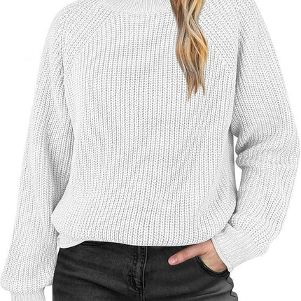 Womens Solid Color Turtleneck Sweaters Long sleeve Ribbed Knit Pullover Sweater