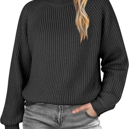 Womens Solid Color Turtleneck Sweaters Long sleeve Ribbed Knit Pullover Sweater