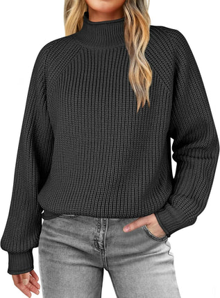 Womens Solid Color Turtleneck Sweaters Long sleeve Ribbed Knit Pullover Sweater