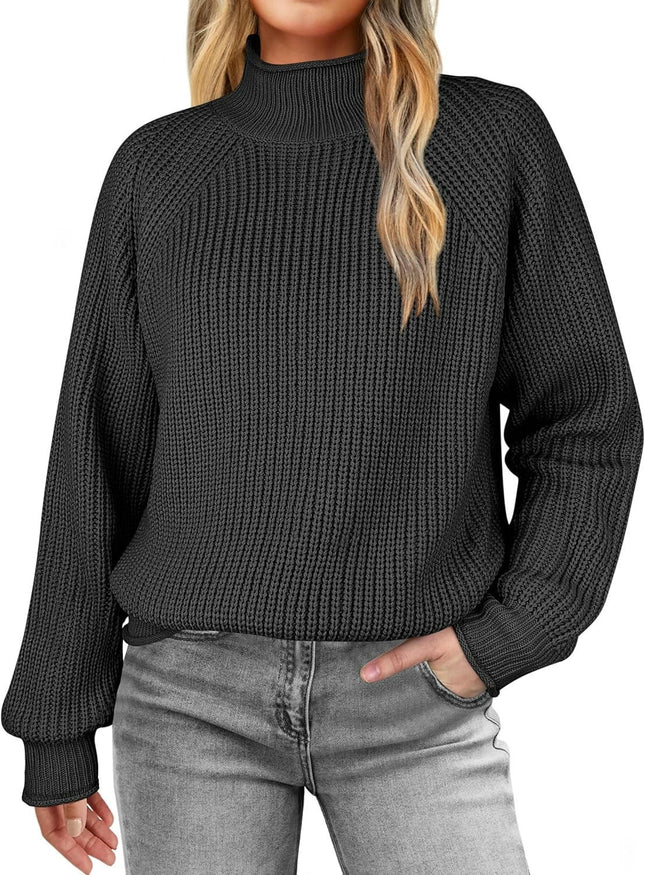 Womens Solid Color Turtleneck Sweaters Long sleeve Ribbed Knit Pullover Sweater
