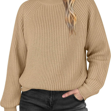Womens Solid Color Turtleneck Sweaters Long sleeve Ribbed Knit Pullover Sweater