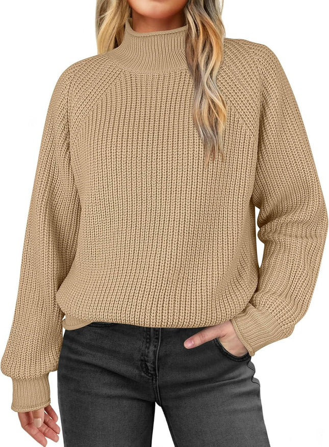 Womens Solid Color Turtleneck Sweaters Long sleeve Ribbed Knit Pullover Sweater