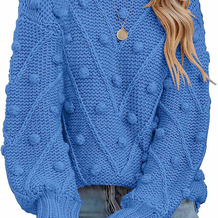 Women's Lantern Sleeve Crewneck Pullover Sweater Elegant Knit Warm Top
