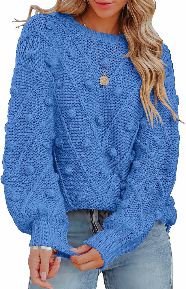 Women's Lantern Sleeve Crewneck Pullover Sweater Elegant Knit Warm Top