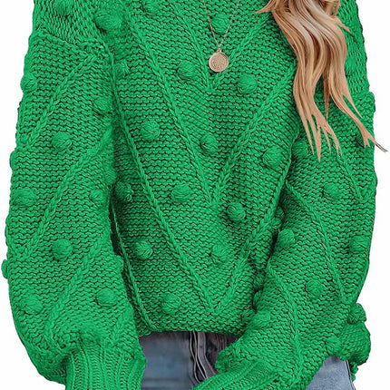 Women's Lantern Sleeve Crewneck Pullover Sweater Elegant Knit Warm Top