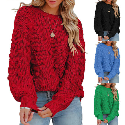 Women's Lantern Sleeve Crewneck Pullover Sweater Elegant Knit Warm Top