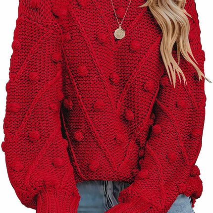 Women's Lantern Sleeve Crewneck Pullover Sweater Elegant Knit Warm Top