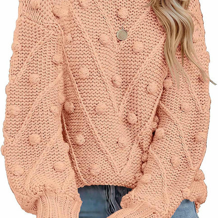 Women's Lantern Sleeve Crewneck Pullover Sweater Elegant Knit Warm Top