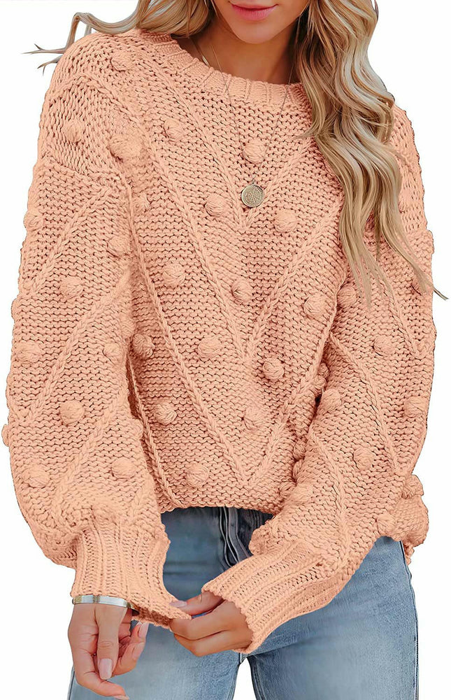 Women's Lantern Sleeve Crewneck Pullover Sweater Elegant Knit Warm Top