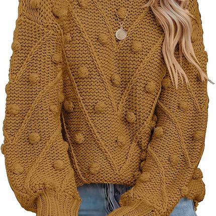 Women's Lantern Sleeve Crewneck Pullover Sweater Elegant Knit Warm Top