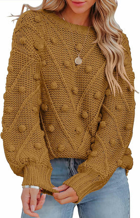 Women's Lantern Sleeve Crewneck Pullover Sweater Elegant Knit Warm Top