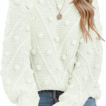 Women's Lantern Sleeve Crewneck Pullover Sweater Elegant Knit Warm Top