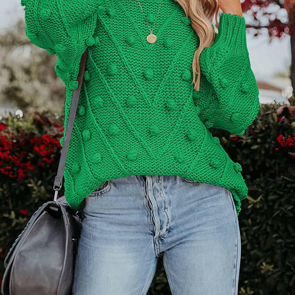 Women's Lantern Sleeve Crewneck Pullover Sweater Elegant Knit Warm Top