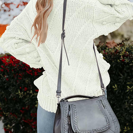 Women's Lantern Sleeve Crewneck Pullover Sweater Elegant Knit Warm Top