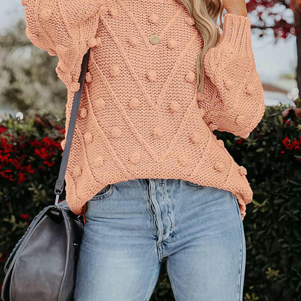 Women's Lantern Sleeve Crewneck Pullover Sweater Elegant Knit Warm Top