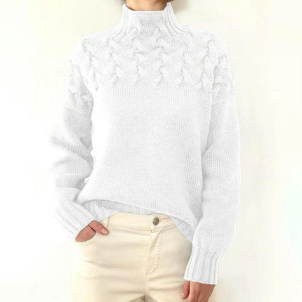 Women's Autumn and Winter High Collar Knitted Sweater Long Sleeve Pullover Top