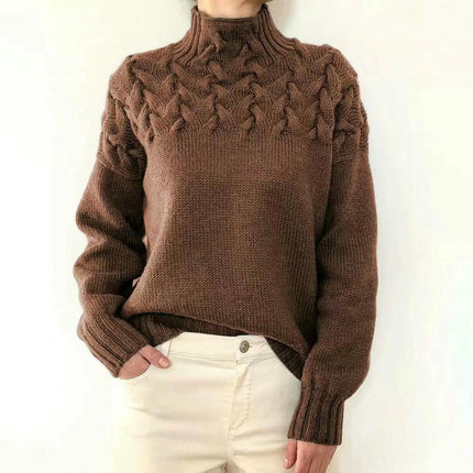 Women's Autumn and Winter High Collar Knitted Sweater Long Sleeve Pullover Top