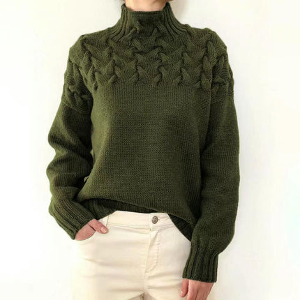 Women's Autumn and Winter High Collar Knitted Sweater Long Sleeve Pullover Top