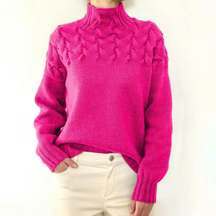 Women's Autumn and Winter High Collar Knitted Sweater Long Sleeve Pullover Top