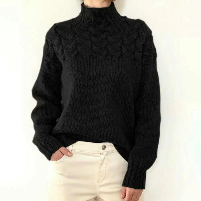 Women's Autumn and Winter High Collar Knitted Sweater Long Sleeve Pullover Top