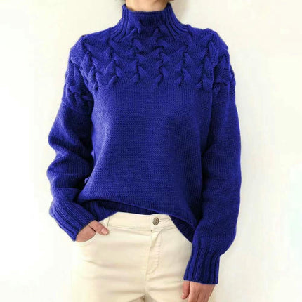 Women's Autumn and Winter High Collar Knitted Sweater Long Sleeve Pullover Top