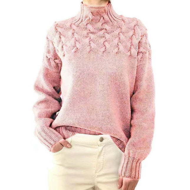 Women's Autumn and Winter High Collar Knitted Sweater Long Sleeve Pullover Top