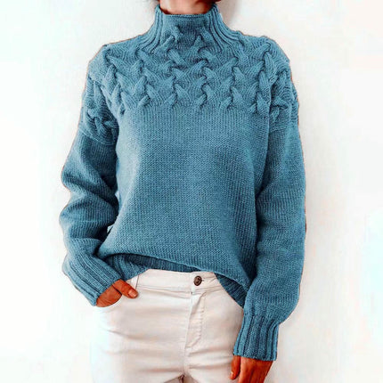Women's Autumn and Winter High Collar Knitted Sweater Long Sleeve Pullover Top