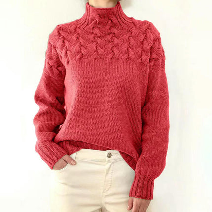 Women's Autumn and Winter High Collar Knitted Sweater Long Sleeve Pullover Top