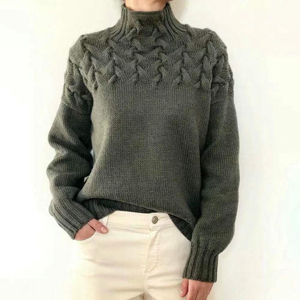 Women's Autumn and Winter High Collar Knitted Sweater Long Sleeve Pullover Top