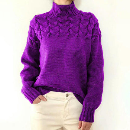 Women's Autumn and Winter High Collar Knitted Sweater Long Sleeve Pullover Top