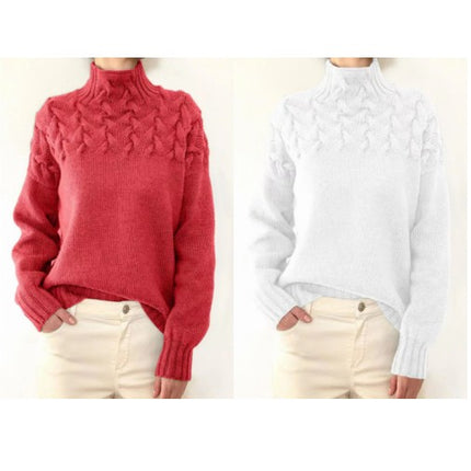 Women's Autumn and Winter High Collar Knitted Sweater Long Sleeve Pullover Top