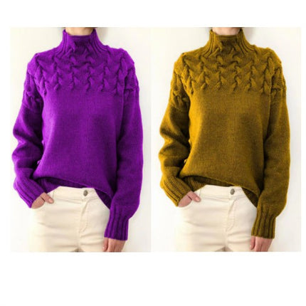 Women's Autumn and Winter High Collar Knitted Sweater Long Sleeve Pullover Top