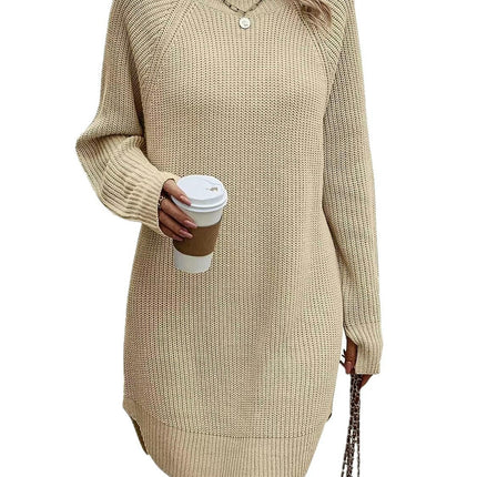 Autumn and Winter Fashion Slit Turtleneck Sweater Women's Knitted Cardigan Dress