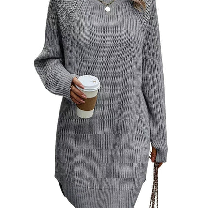 Autumn and Winter Fashion Slit Turtleneck Sweater Women's Knitted Cardigan Dress