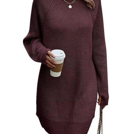 Autumn and Winter Fashion Slit Turtleneck Sweater Women's Knitted Cardigan Dress