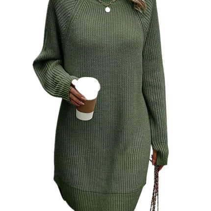 Autumn and Winter Fashion Slit Turtleneck Sweater Women's Knitted Cardigan Dress