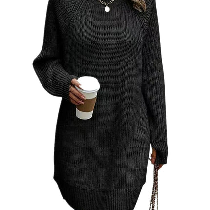 Autumn and Winter Fashion Slit Turtleneck Sweater Women's Knitted Cardigan Dress