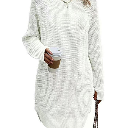 Autumn and Winter Fashion Slit Turtleneck Sweater Women's Knitted Cardigan Dress