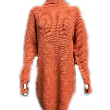 Autumn and Winter Fashion Slit Turtleneck Sweater Women's Knitted Cardigan Dress