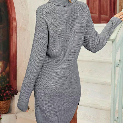 Autumn and Winter Fashion Slit Turtleneck Sweater Women's Knitted Cardigan Dress