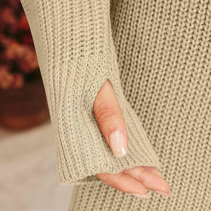Autumn and Winter Fashion Slit Turtleneck Sweater Women's Knitted Cardigan Dress