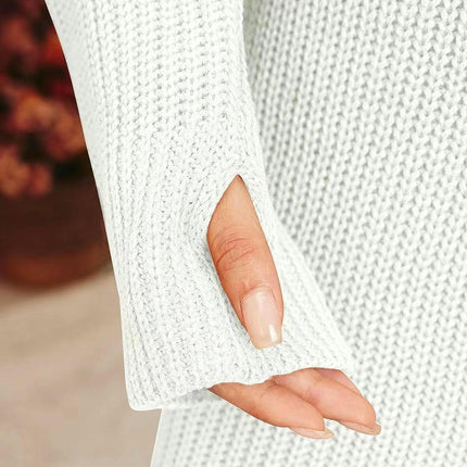 Autumn and Winter Fashion Slit Turtleneck Sweater Women's Knitted Cardigan Dress