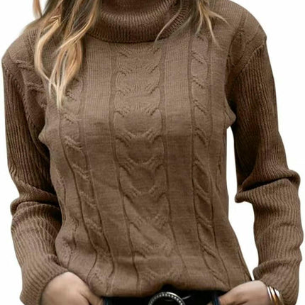 Womens' Turtleneck Long Sleeve Cable Knit Sweaters Round Neck Casual Sweater