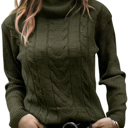 Womens' Turtleneck Long Sleeve Cable Knit Sweaters Round Neck Casual Sweater