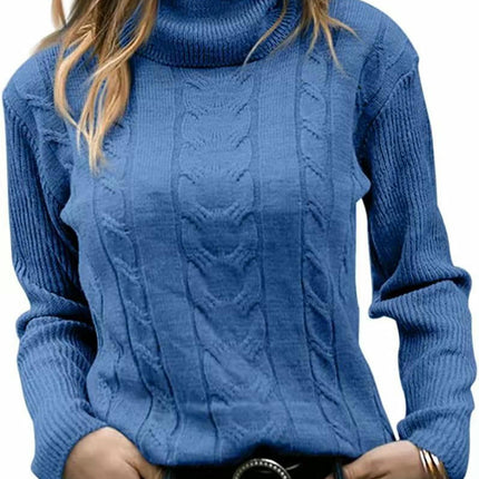 Womens' Turtleneck Long Sleeve Cable Knit Sweaters Round Neck Casual Sweater