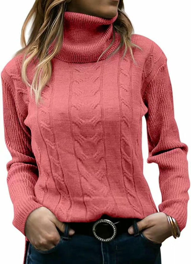 Womens' Turtleneck Long Sleeve Cable Knit Sweaters Round Neck Casual Sweater 1