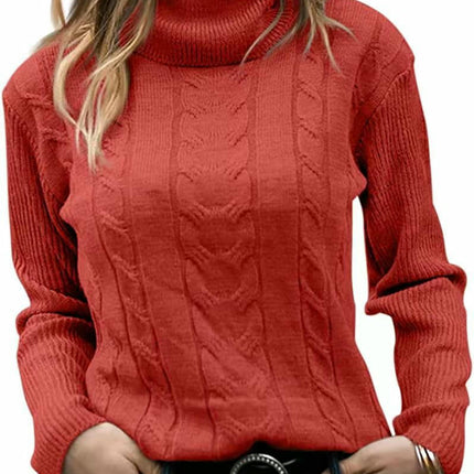 Womens' Turtleneck Long Sleeve Cable Knit Sweaters Round Neck Casual Sweater