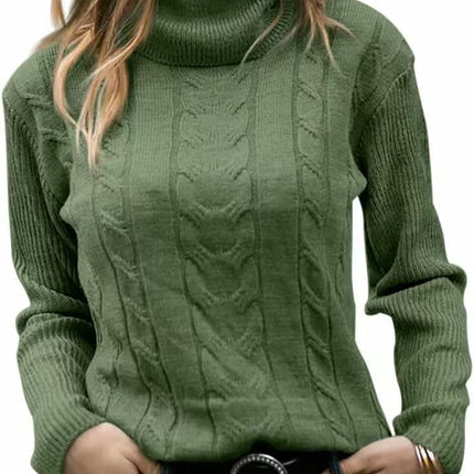 Womens' Turtleneck Long Sleeve Cable Knit Sweaters Round Neck Casual Sweater